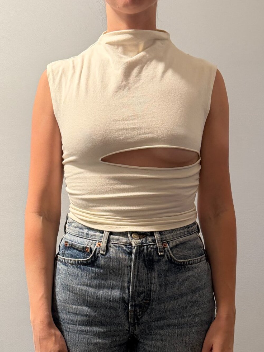 Reformation Mock Neck Crop Tee, in Cream, Size XS